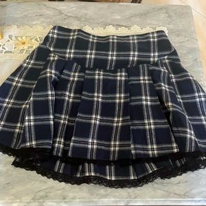 Navy Blue & White Pleated Skirt